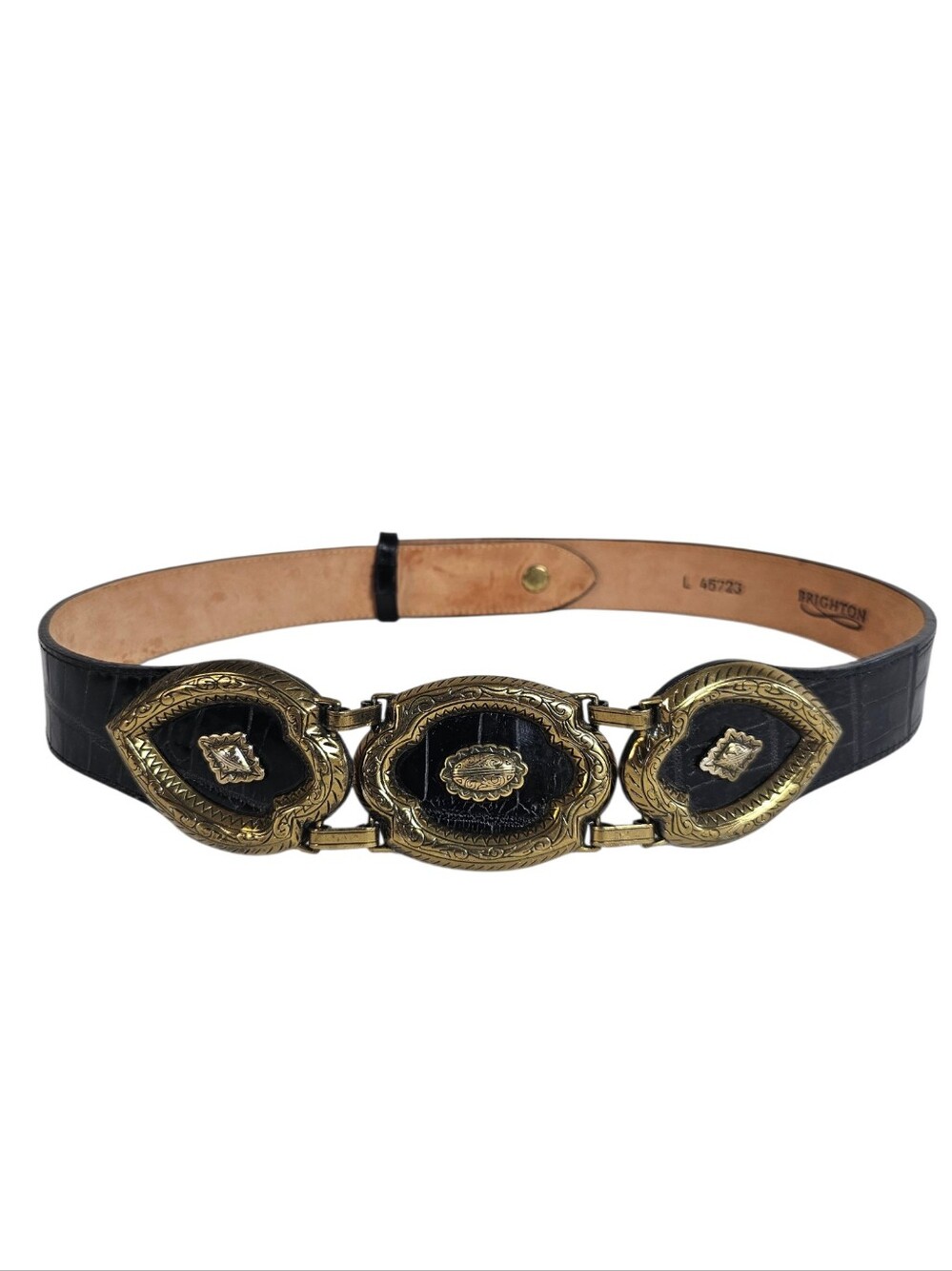 Brighton Vintage Croc Embossed Leather Bohemian Statement Medallions Belt